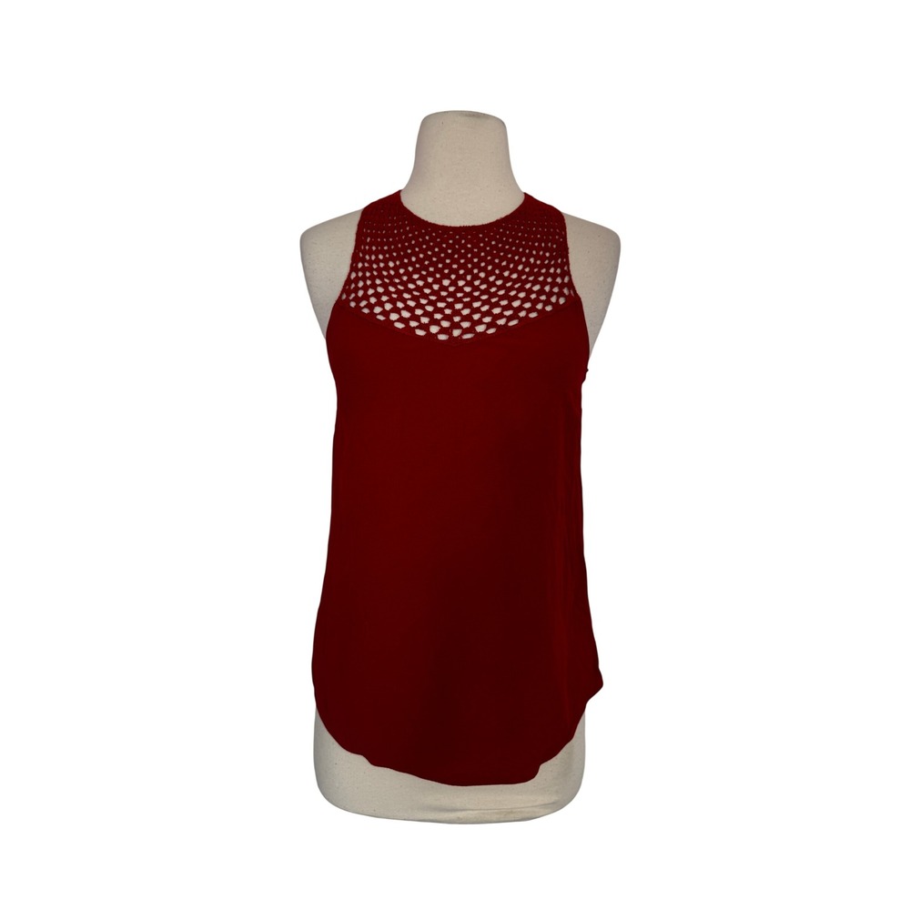 A.L.C. Red Sleeveless Crochet Yoke Keyhole Back Tank Top Size XS